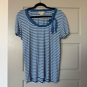 Michael Kors Blue & White Striped Bow Top — SIZE X-LARGE